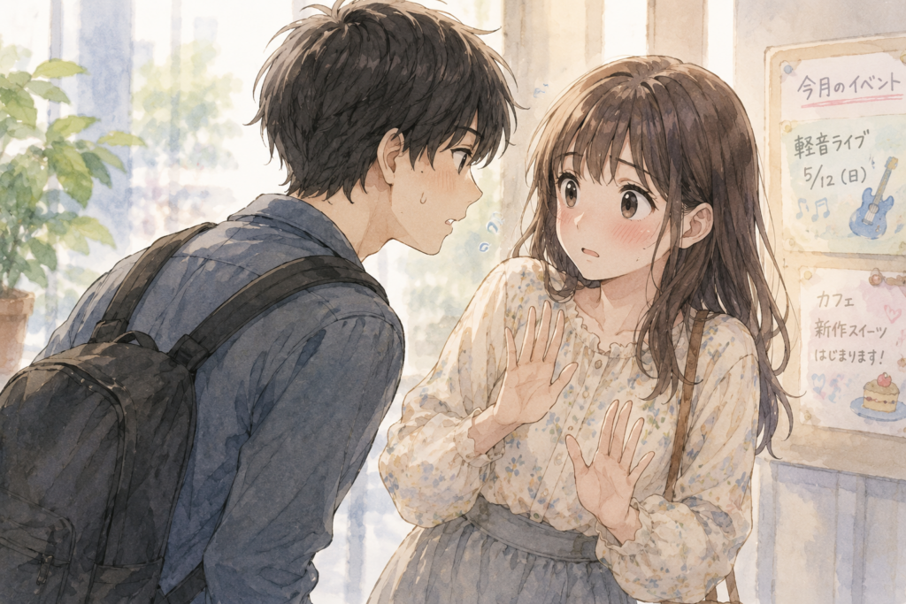 距離を詰めすぎて引かれる男子。