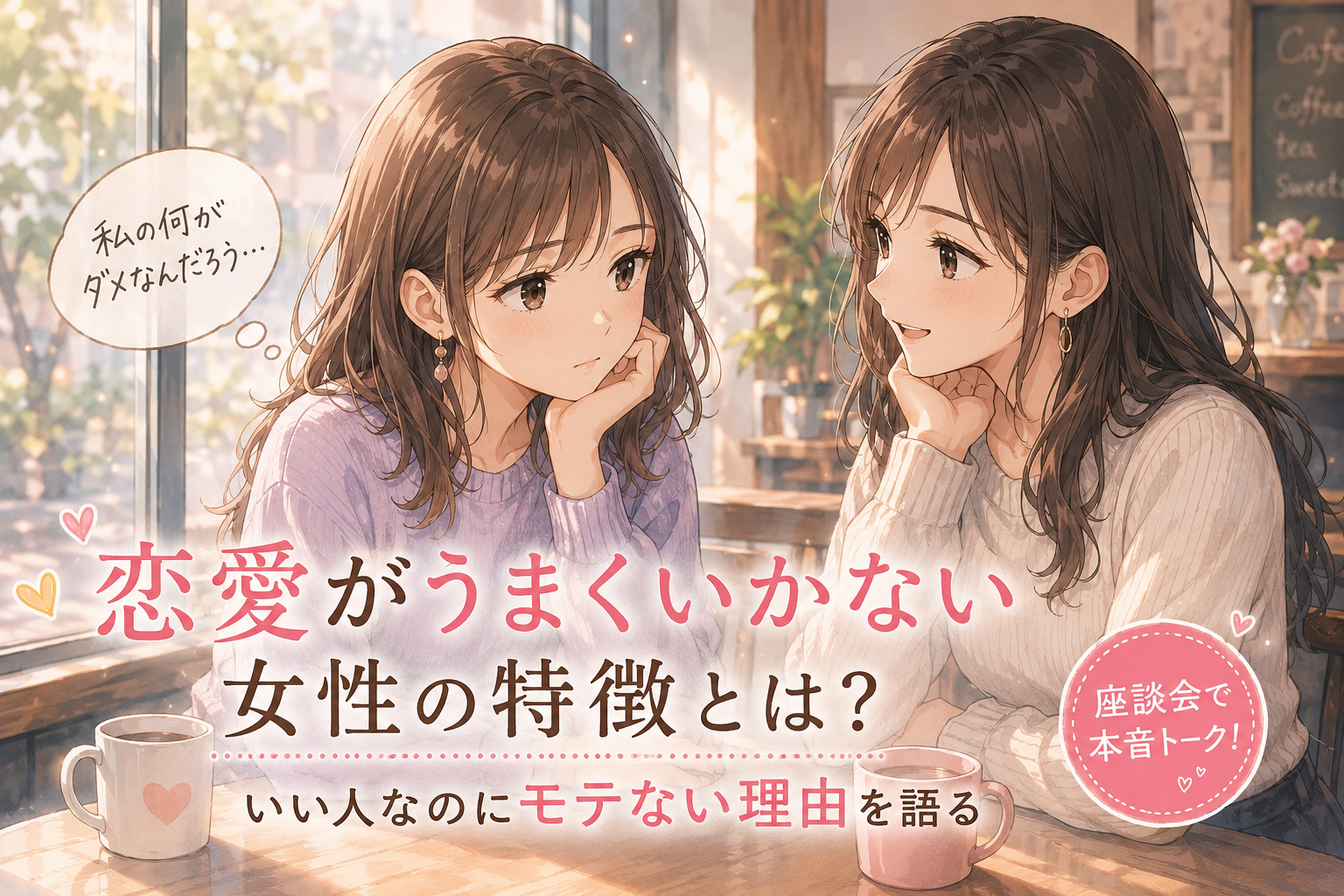 モテなくて悩む女性。友達に相談している。