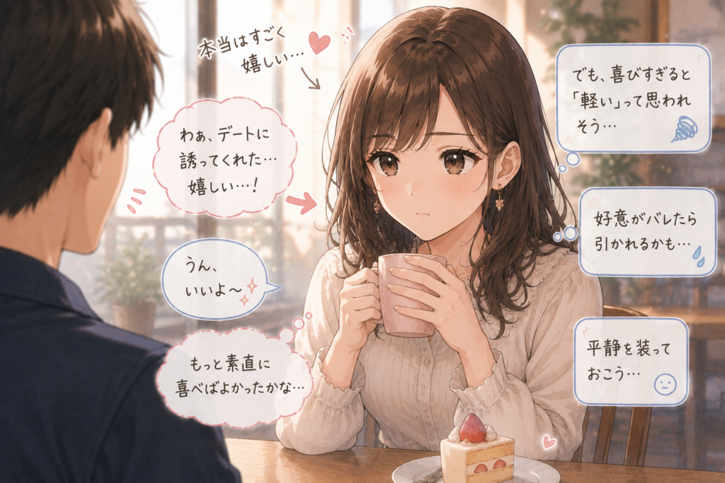 好意を見せるのが苦手な女性。男性的には脈なしだと感じている。