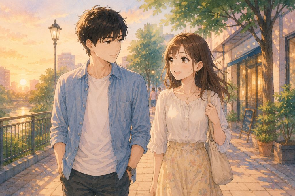 デートする男女。男性はイケメンでも高級な服を着ているわけではないが、清潔感がある。