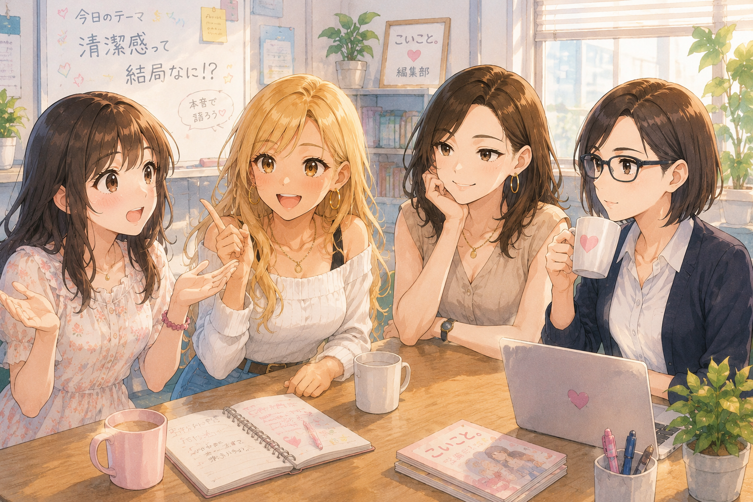清潔感について語り合うミユ、アカリ、ナナ、ミカコ。