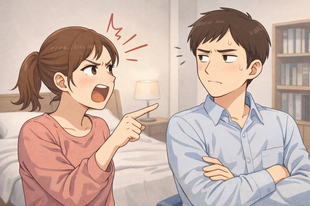 女性を怒らせたものの、謝らない男性。