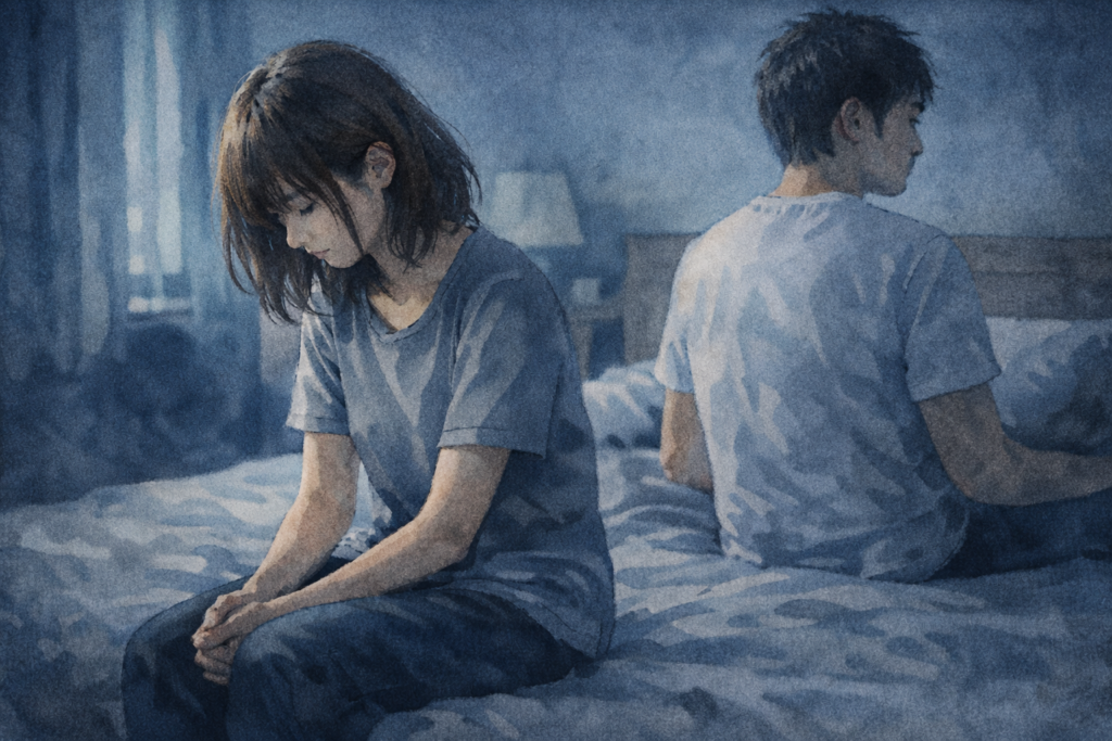 パートナーに浮気を告白するか悩む女性。