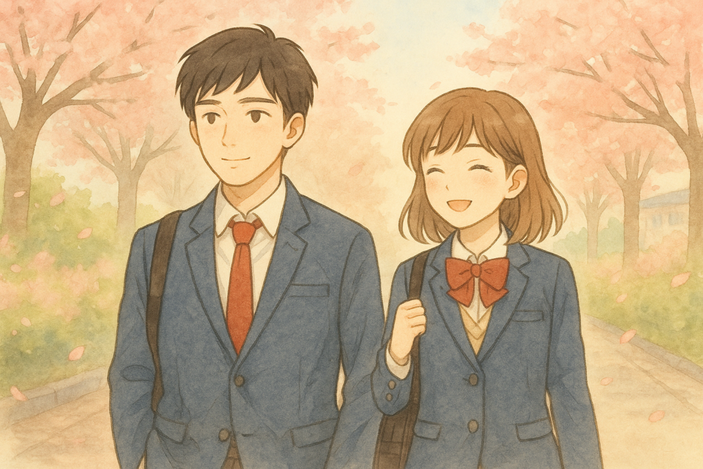 友達から恋人に変化する学生男女。