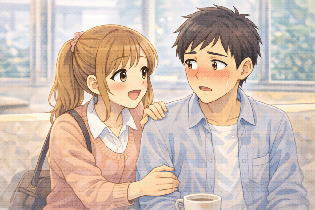 女性は友情のつもり。男性は恋愛を意識している。友情と恋の難しさを表す画像。