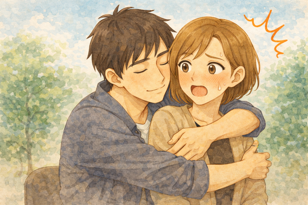 付き合う前のハグに驚く女性。