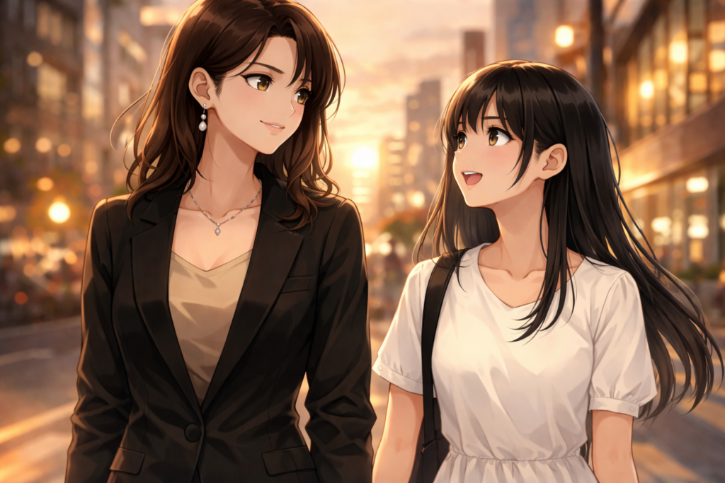 ミサキの隣に立ちたがるツムギ。