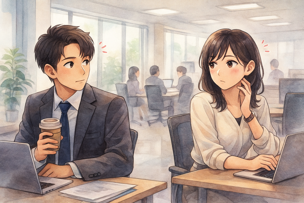 好きな人に話しかけられない男女のイメージ。