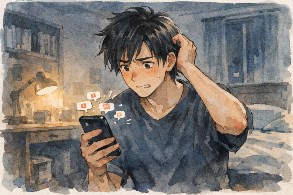 告白を重たいと感じている男性。