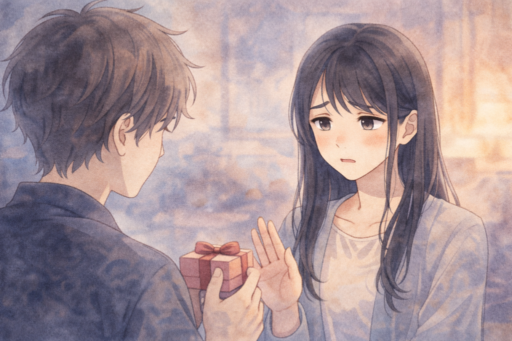 男性からの告白を断る女性。