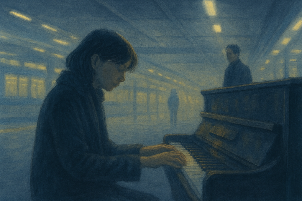 ストリートピアノを弾くユキノ