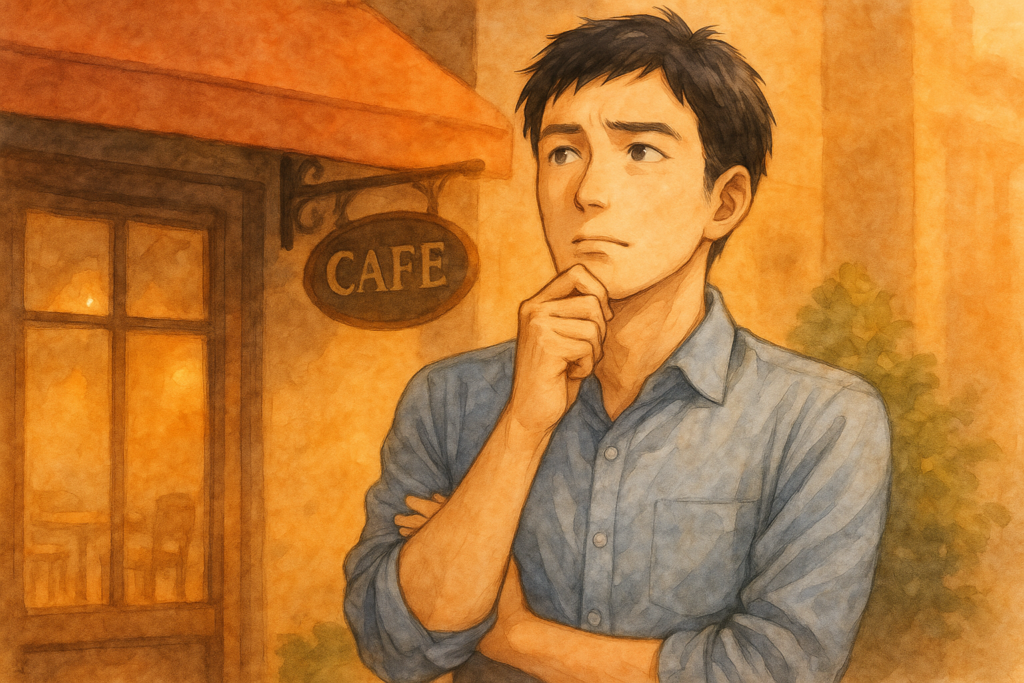 一目惚れか疑問を抱く男性。
