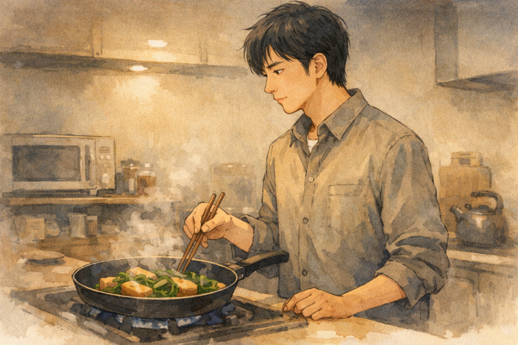 丁寧に料理を作る誠実男子。