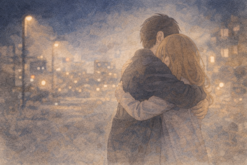 脈ありのハグをする男性。