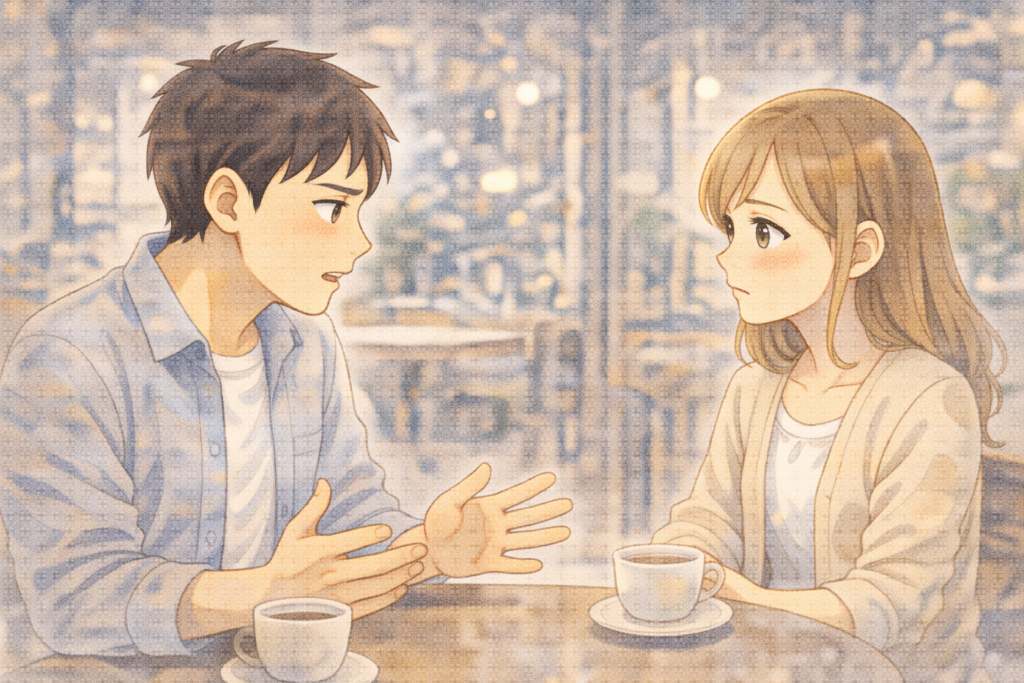 関係を良好にするための話し合いをするカップル。