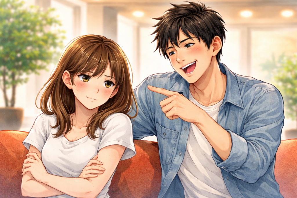 気になる女性をいじる男性。