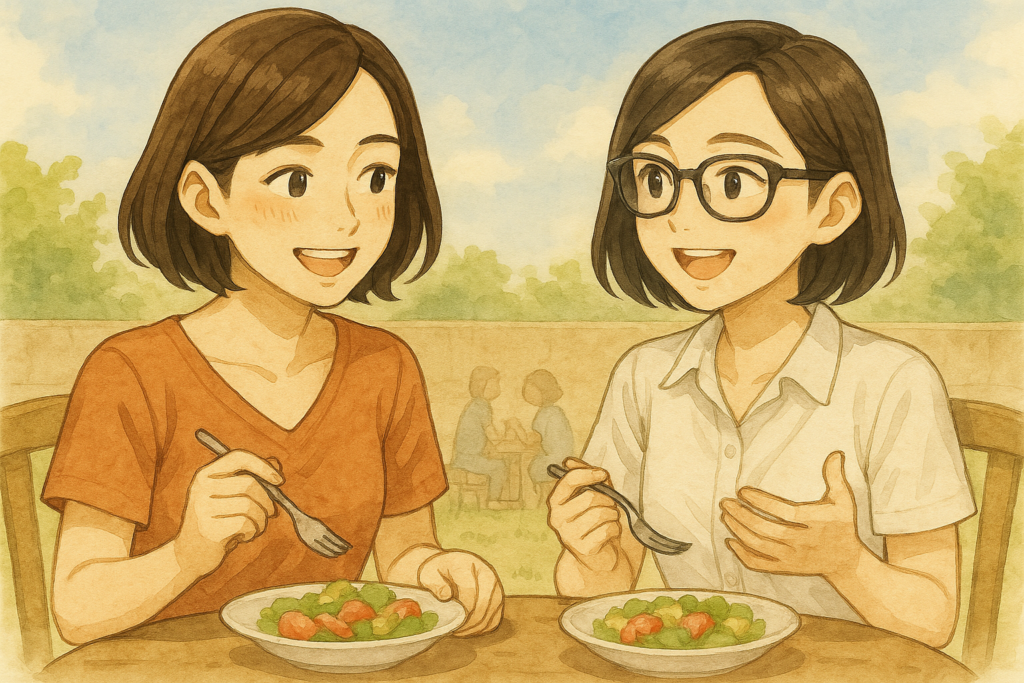 久々に再会してランチをする女性ふたり。