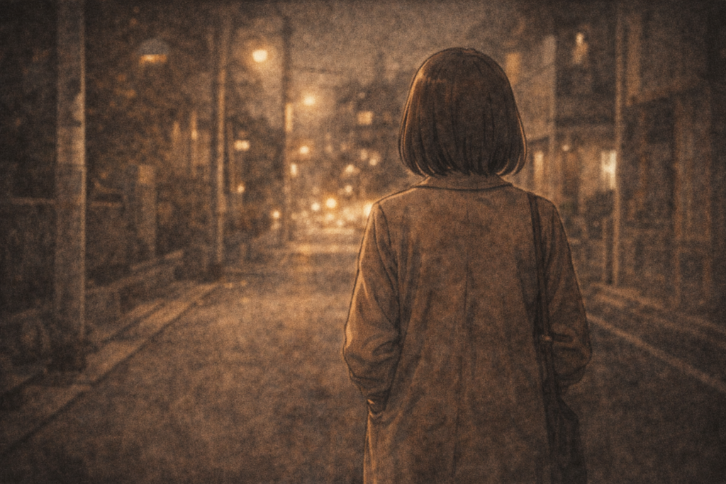 夜道を1人で歩き帰宅するナナ。