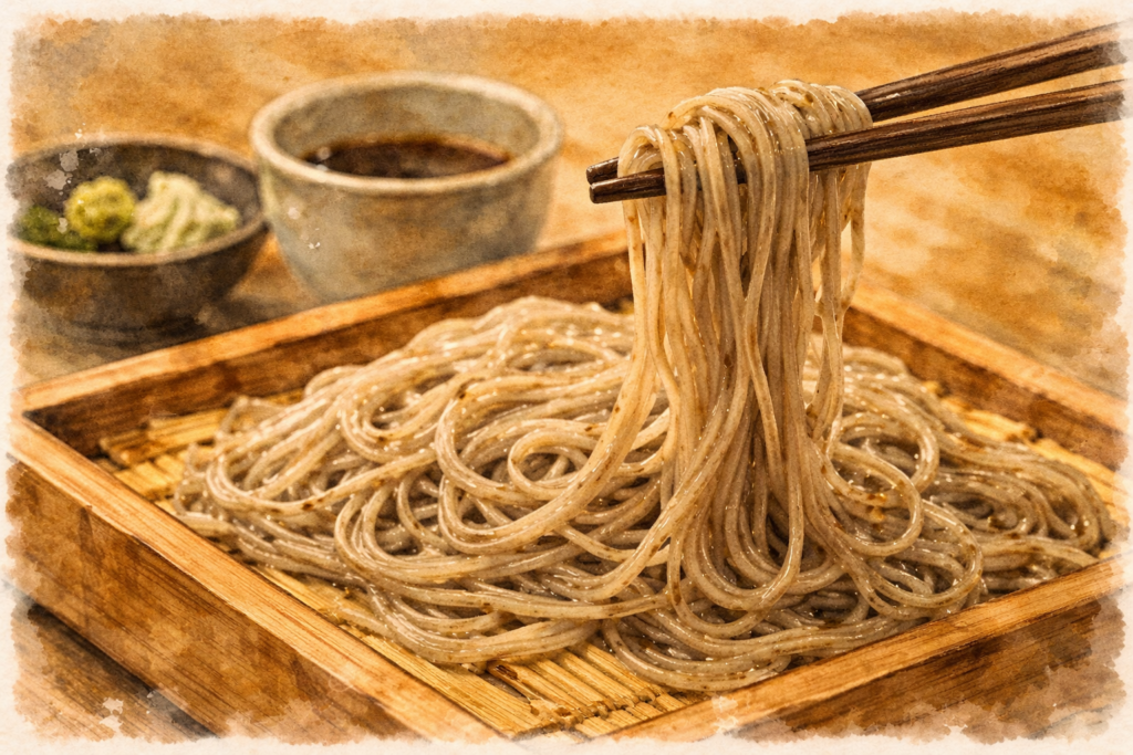 もりそばの箸あげイラスト。