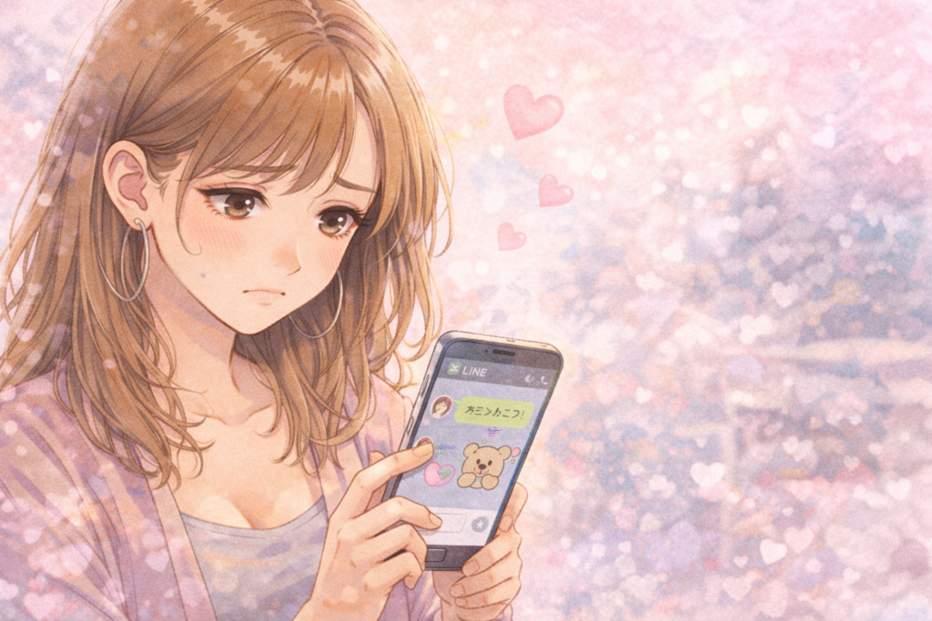 告白をLINEで断る女性。