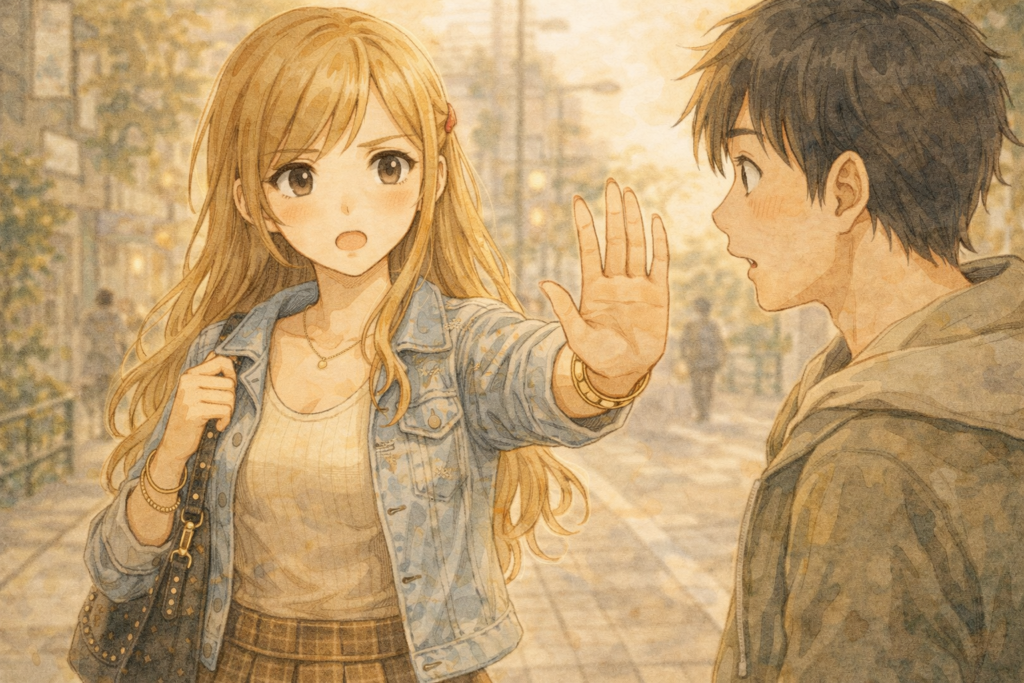 ナンパを断るアカリ。