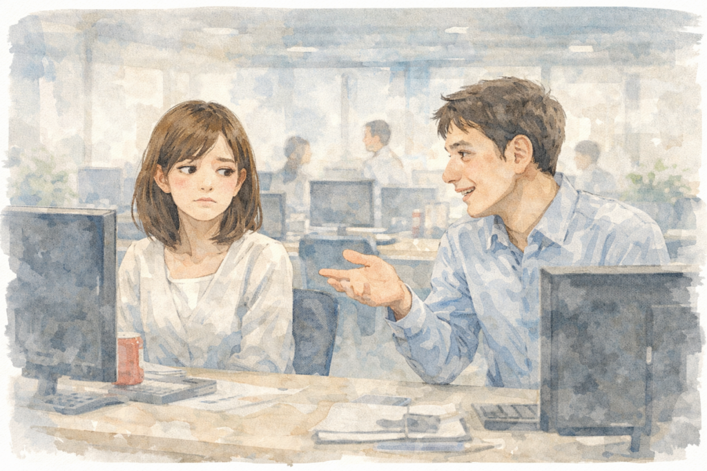 無理に話しかけて女性に迷惑がられる男性。