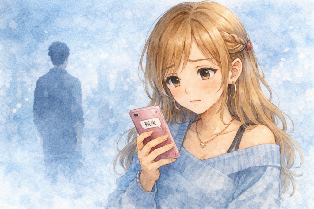 ヤリ目っぽい男子からのLINEを見て悩む女子。
