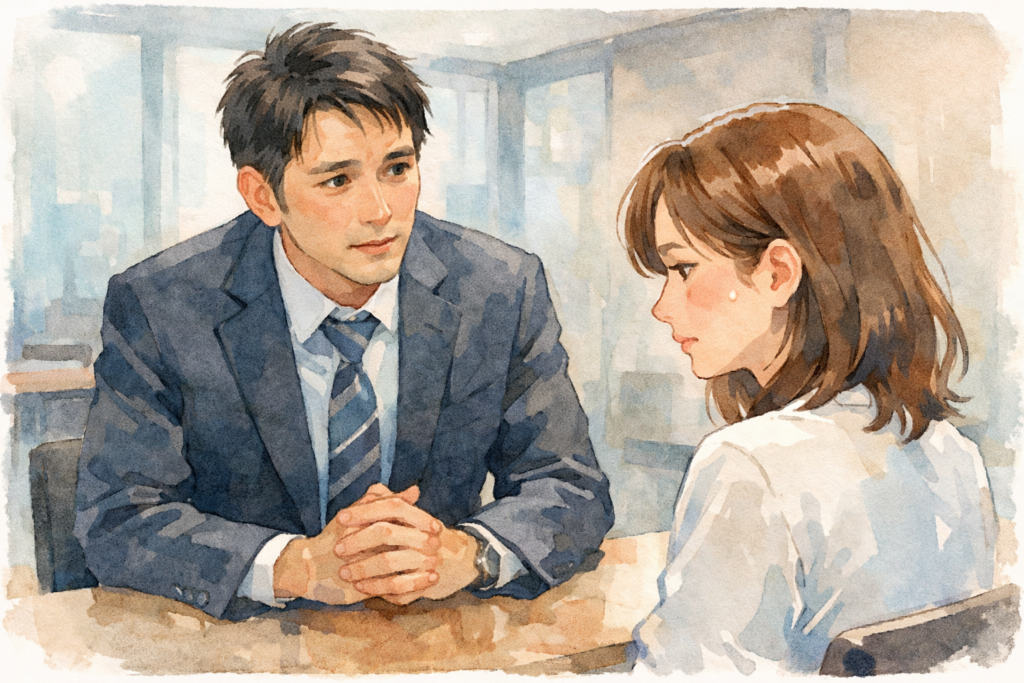 上司の男性から告白されて気まずい女性。