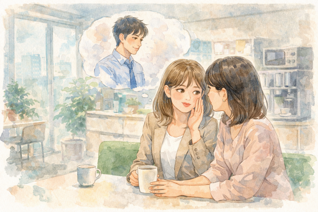 告白されたことを他の社員に言ってしまう女性社員。