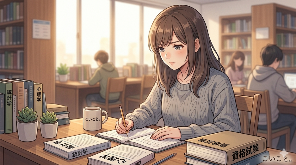 遠距離恋愛中に勉強をして自分磨きをする女性。