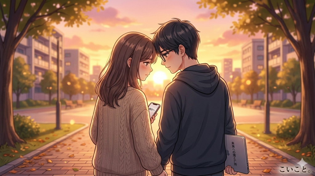 卒業して離れても、しっかり繋がろうと誓うカップル。