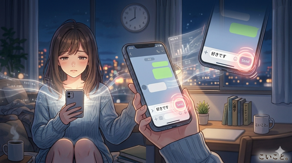 LINEで好きですとシンプルな言葉で告白された女性。シンプルな言葉での告白の有効性をアピール。