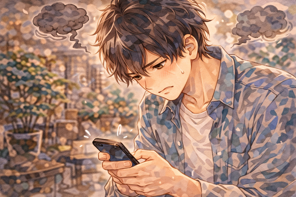 相手の負担になる長文LINEを送信する男子。