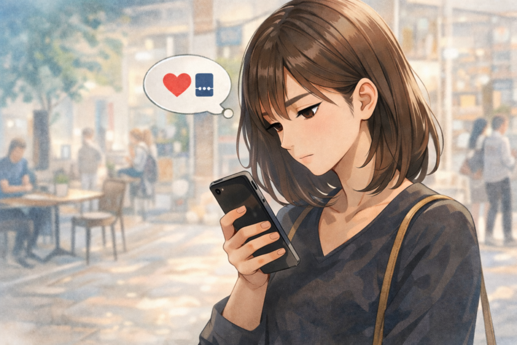 スマホをすぐに確認する女性。彼氏がいそうである。