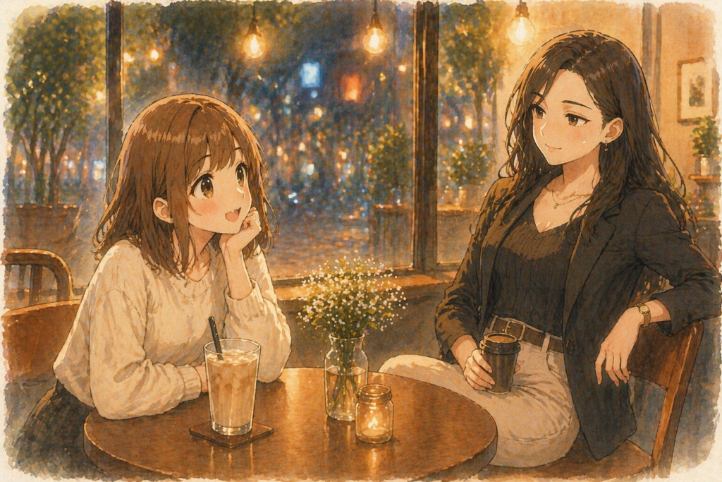 会話が盛り上がるミユとミサキ。