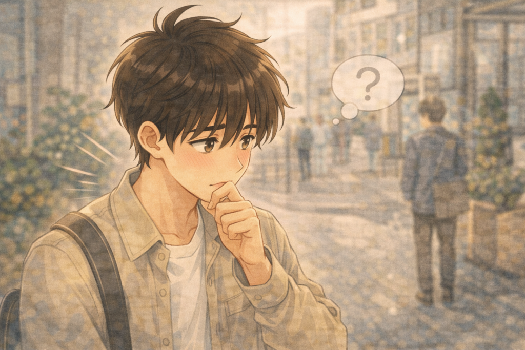 一目惚れ体質の自分と向き合う男性。