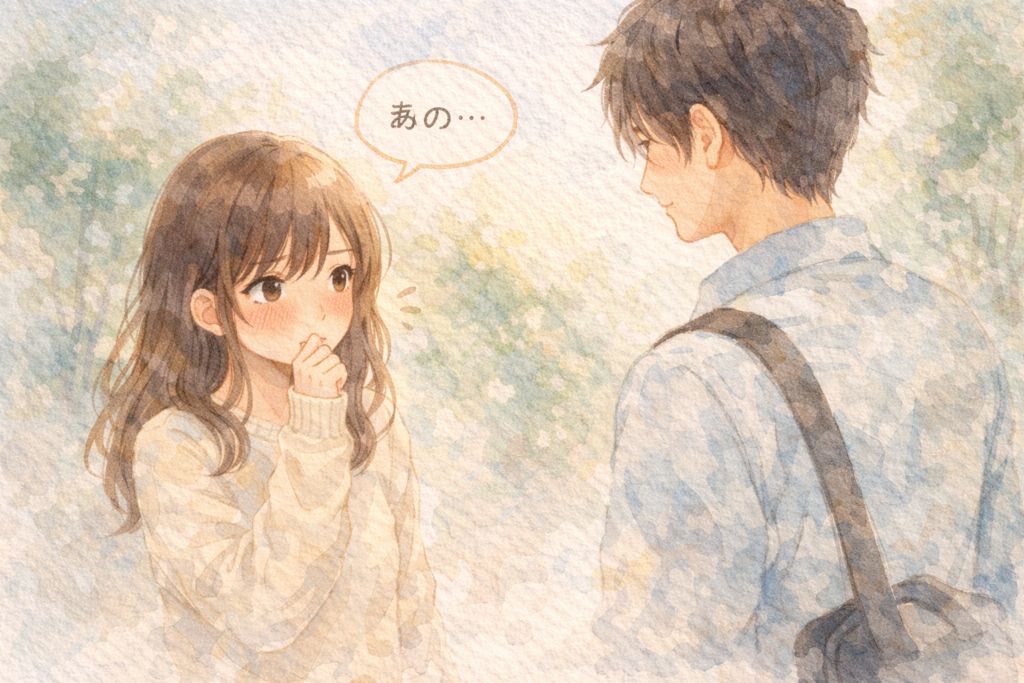 好きな人に話しかける女性。好き避けを直すために一歩踏み出した。