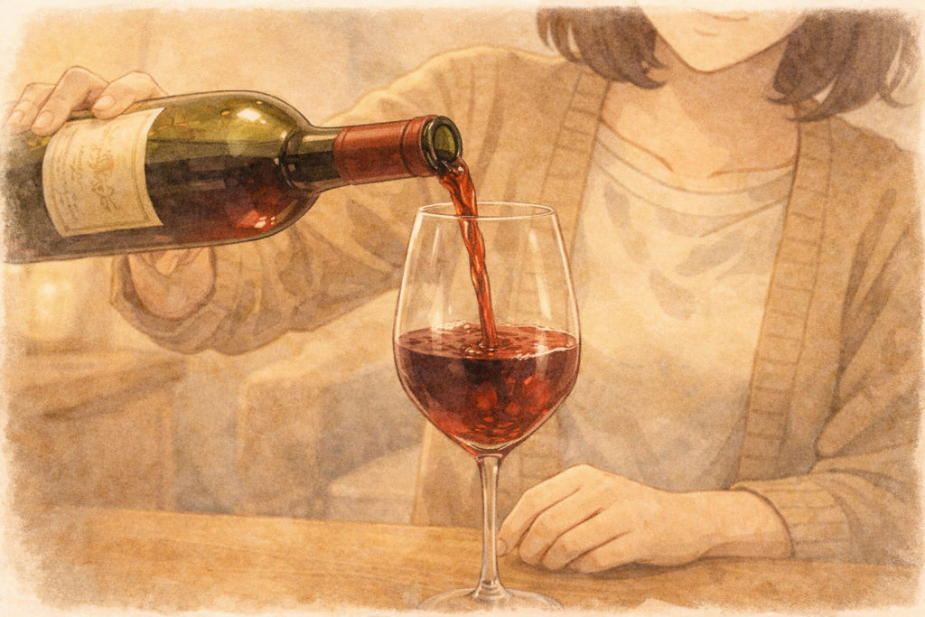 ワインを注ぐマリ。