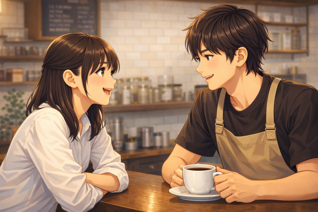 好きな店員さんと会話する女性客。