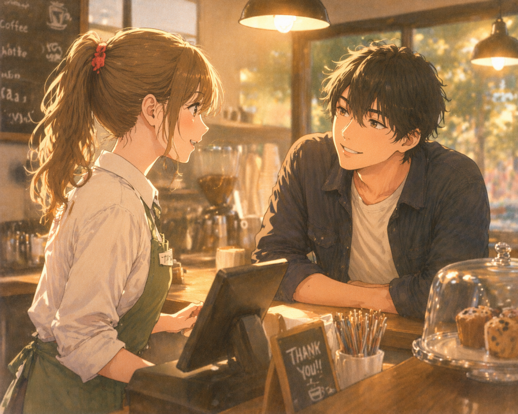 お客さんとさりげなく距離を縮めるバイト女子。