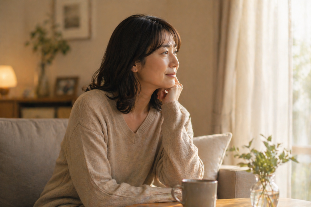 悩みを相談して前向きな気持ちを取り戻す女性。