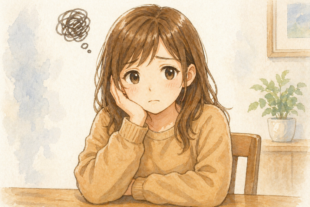 会話が成立しなかったことに対してモヤモヤするミユ。