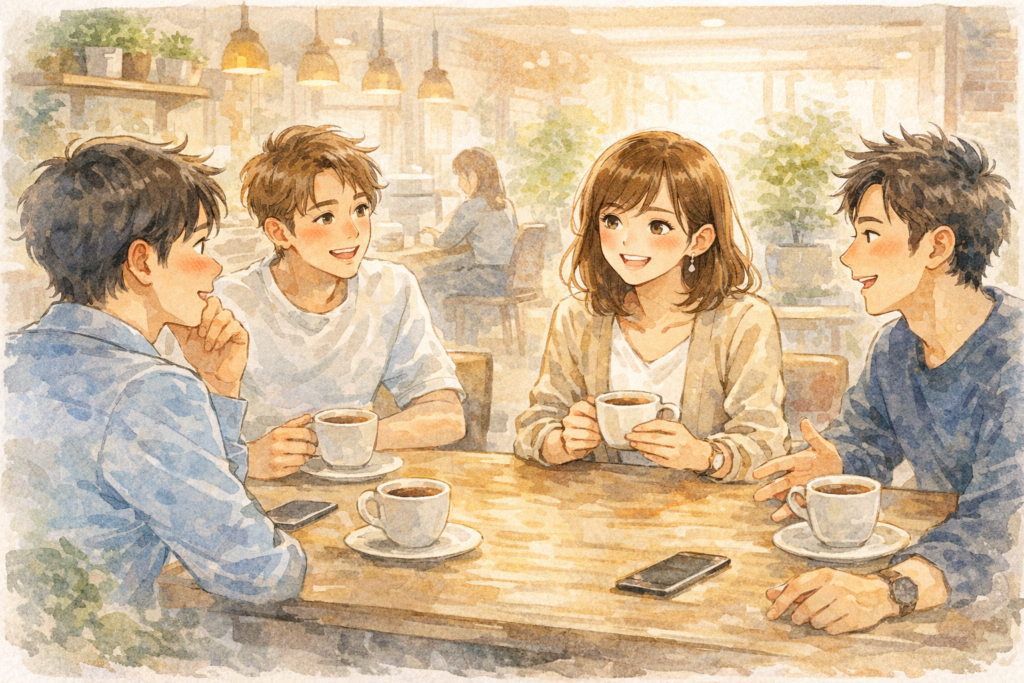 誰にでも気さくな女性。みんなからモテる状況を表現。