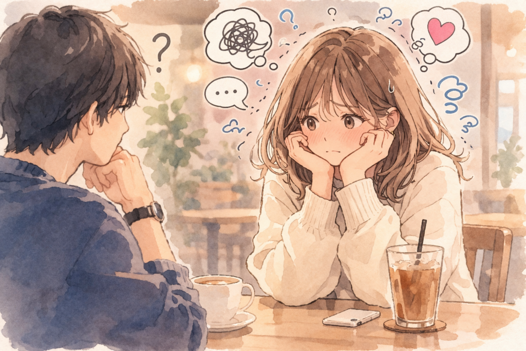 好きな人を意識しすぎて言葉が出ない女子。