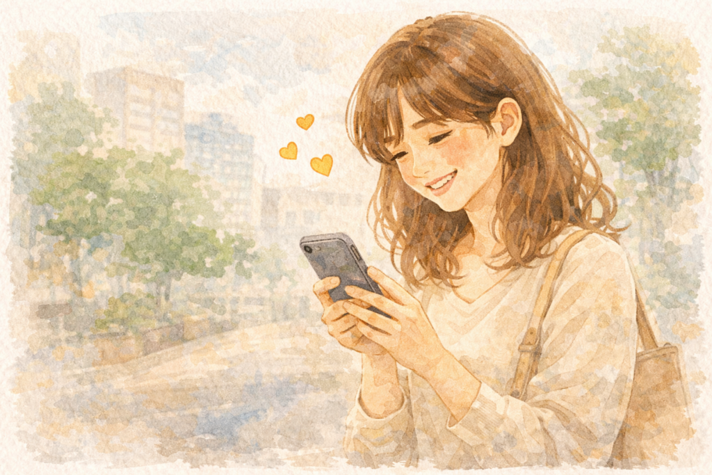 彼氏を気遣うLINEを送り喜ばせようとする彼女。