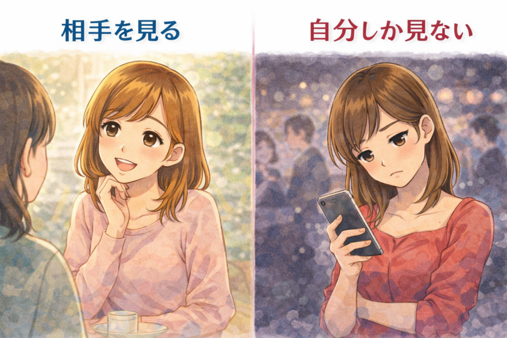 相手視点があるモテる女性と自分本位なモテない女性。
