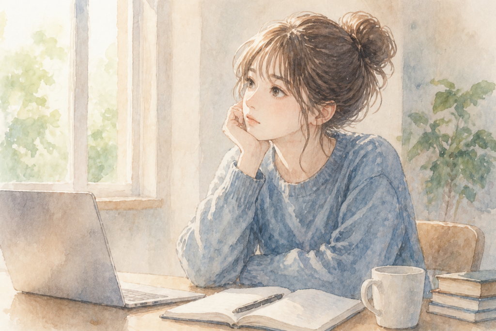 自己理解が浅く上手くいかないことを悩む女性。