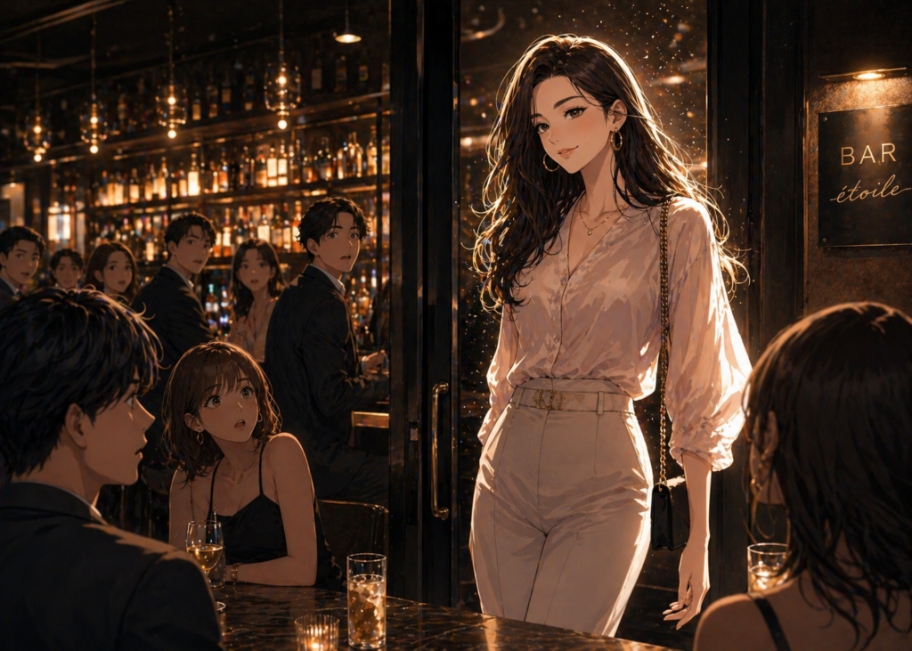 ミサキが入店、ざわめく店内。