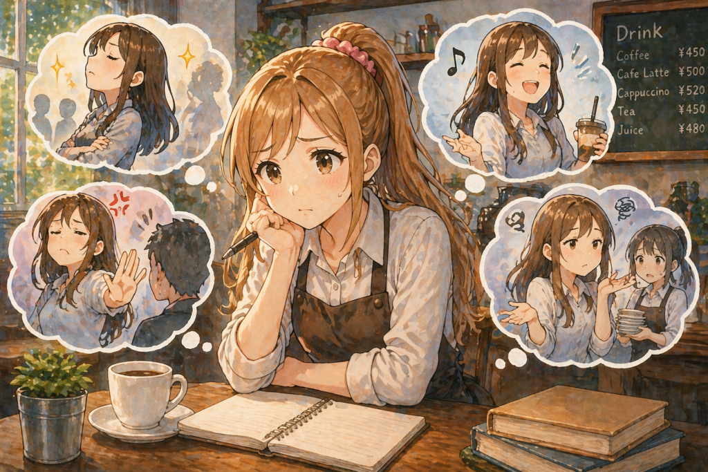 自分のことしか考えない女性の心理を想像するアカリ。