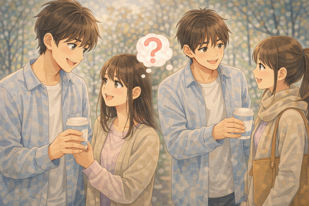 自分以外の女性にも優しくするモテる男性。優しいからといって脈ありだとは言い切れないことを表現。